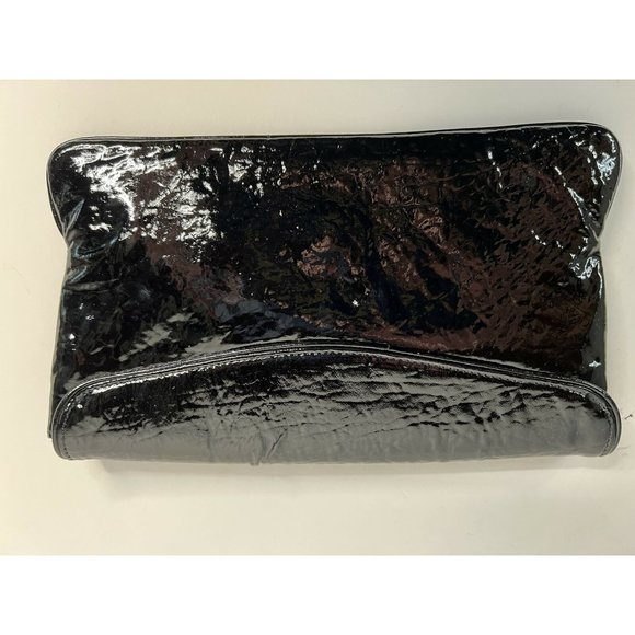 Lauren Merkin Womens Clutch Handbag Black Leather Snap Button M - Picture 2 of 12